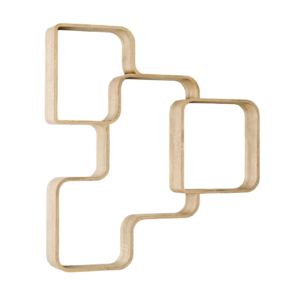 Technische Titel: "Modulaire Wandplank van Hout met Strakke, Moderne Vormgeving"